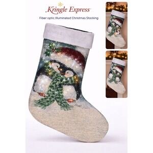 Kringle Express Fiber Optic Illuminated Christmas Stocking Penguin Tapestry NWT